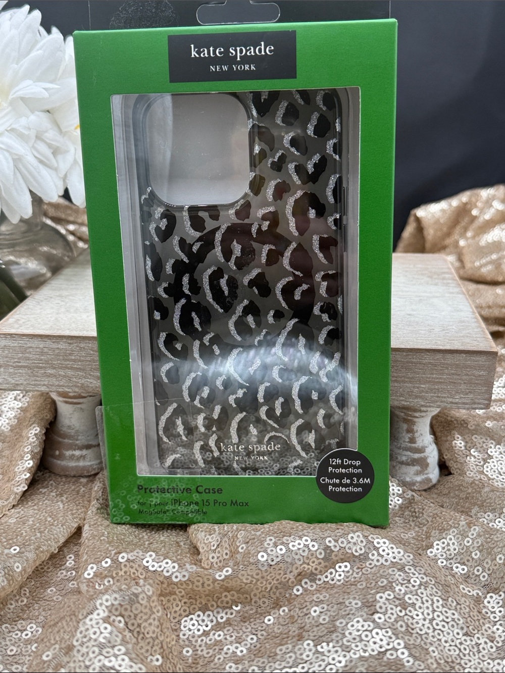 kate spade Smokey Black and Silver Leopard Print iPhone 15 Pro Max Case
